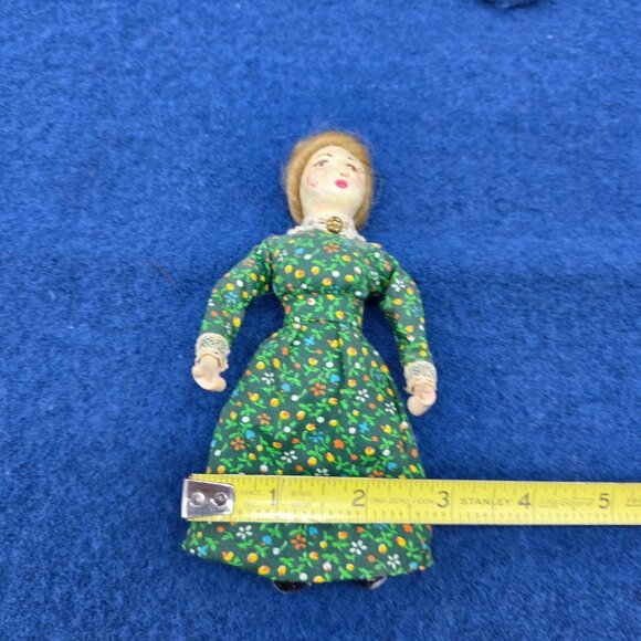 Vintage Folk Art Papier Mache Doll Wood Body Mohair Bendable Limbs 5 in German - Picture 10 of 10
